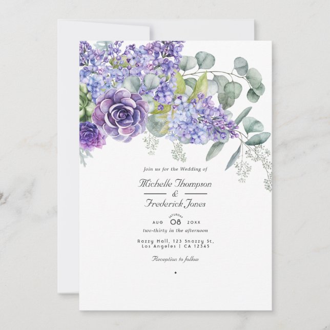 Invitación Boda con Código QR de Suculentas de Eucalipto Trop (Anverso)