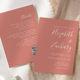 Invitación Boda con código QR de terracota con letra moderna