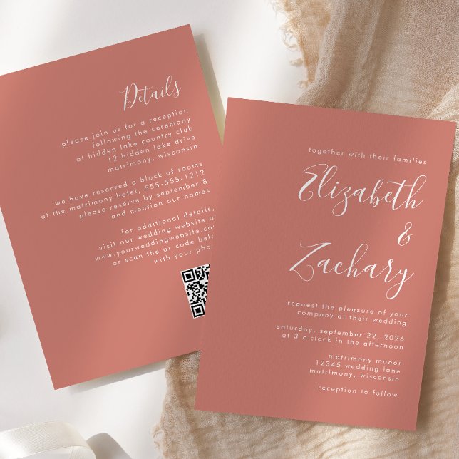 Invitación Boda con código QR de terracota con letra moderna (Subido por el creador)