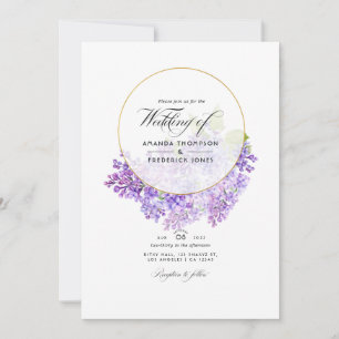 Invitación Boda con código QR de Violet & Gold Geometric Herb