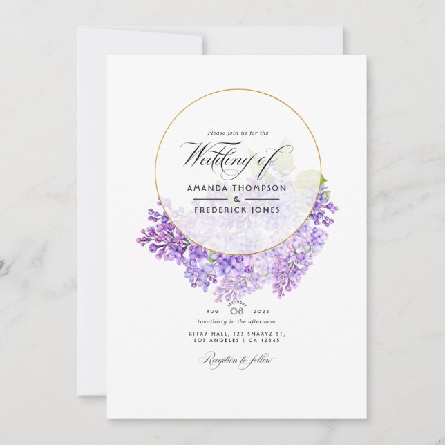 Invitación Boda con código QR de Violet & Gold Geometric Herb (Anverso)