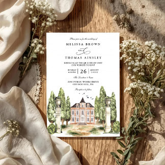 Invitación Boda con código QR del Manor inglés en acuarela vi