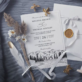 Invitación Boda con código QR económico en bosque de lago de