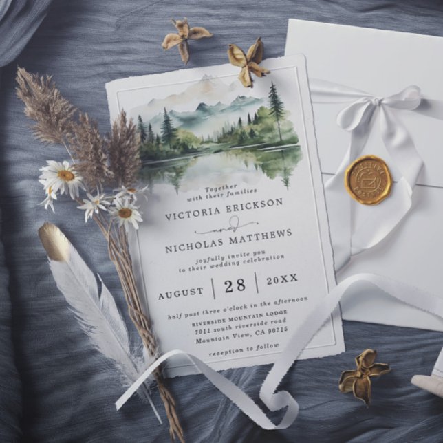 Invitación Boda con código QR económico en lago de bosque de  (Subido por el creador)