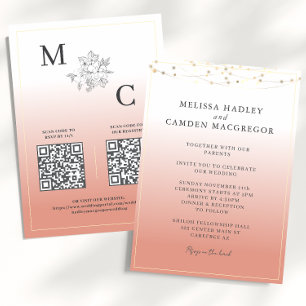 Invitación Boda con Código QR Elegante Coral del Desierto