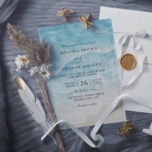 Invitación Boda con código QR elegante de acuarela en la play