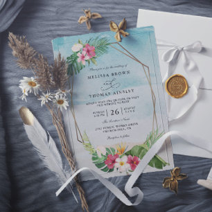Invitación Boda con código QR elegante de flores tropicales d