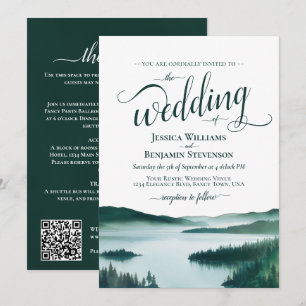Invitación Boda con código QR elegante en lago de montaña rús