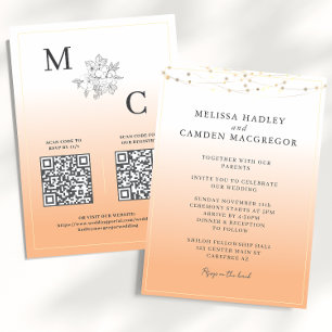 Invitación Boda con Código QR Elegante Naranja Polvoriento