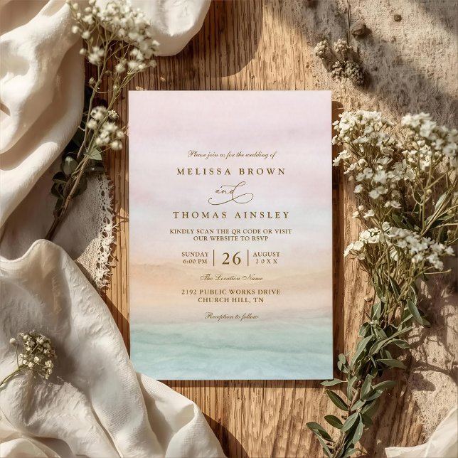 Invitación Boda con código QR elegante rústico de puesta de s (Subido por el creador)
