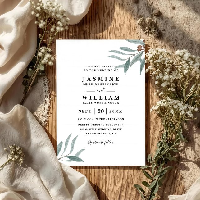 Invitación Boda con código QR elegante rústico de vegetación  (Subido por el creador)
