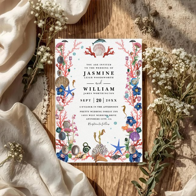 Invitación Boda con código QR elegante y embossed de playa oc (Subido por el creador)