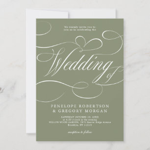 Invitación Boda con código QR en caligrafía moderna verde sal