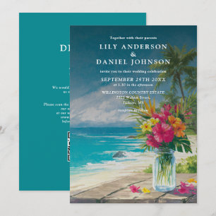 Invitación Boda con código QR en tarro de Mason floral de pla