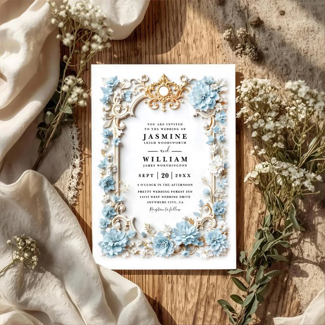 Invitación Boda con código QR estampado Hortensias azul polvo (Subido por el creador)