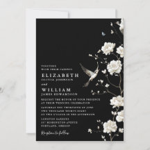 Boda con código QR floral de chinoisería en blanco