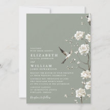 Boda con código QR floral de chinoiserie verde sal
