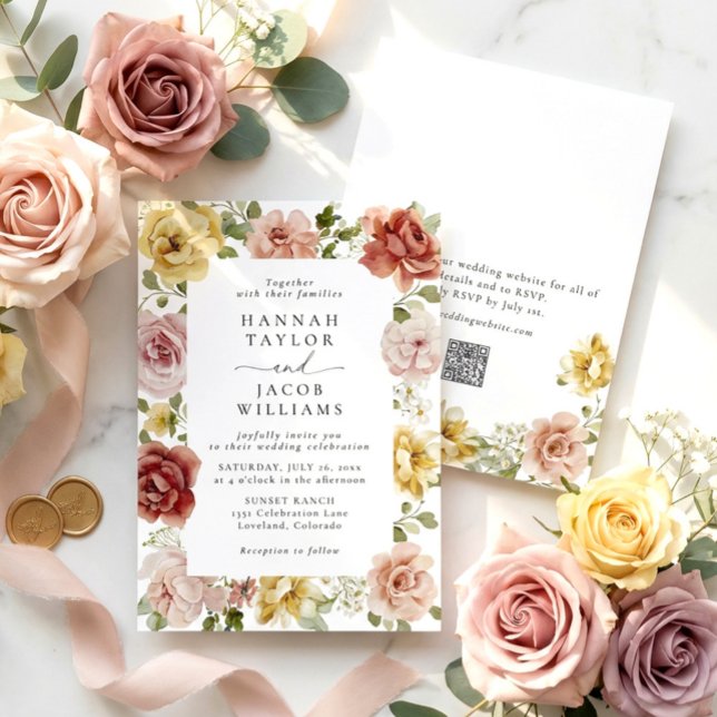 Invitación Boda con código QR floral de verano (Subido por el creador)