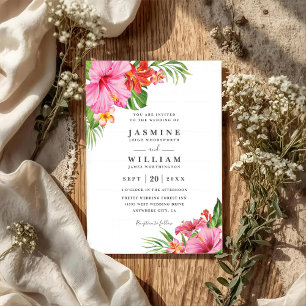 Invitación Boda con código QR floral elegante de hibisco trop