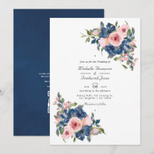 Boda con código QR floral en acuarela azul marino
