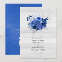 Boda con código QR floral rústico azul real y plat