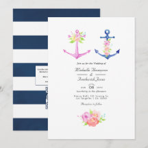 Boda con código QR floral temático náutico acuarel