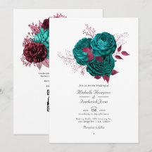 Boda con código QR floral turquesa y burgundy