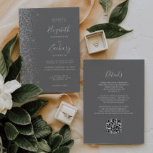 Boda con Código QR Gris Brillo Plateado Moderno