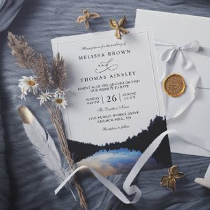 Invitación Boda con código QR junto al lago Reflections Rusti