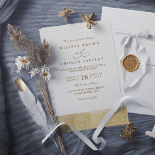 Invitación Boda con código QR minimalista de oro con baño met