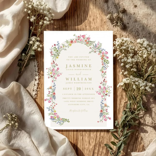 Invitación Boda con código QR moderno arco floral romántico d (Subido por el creador)
