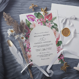Invitación Boda con código QR moderno de hoja de palma tropic