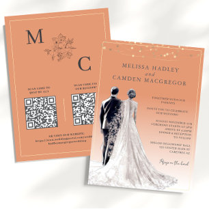 Invitación Boda con Código QR Moderno Elegante de Terracota