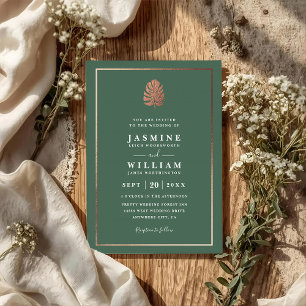 Invitación Boda con código QR moderno elegante Trópicos dorad