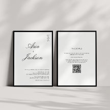 Boda con código QR moderno en caligrafía en negro