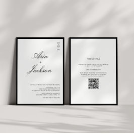 Invitación Boda con código QR moderno en caligrafía en negro 