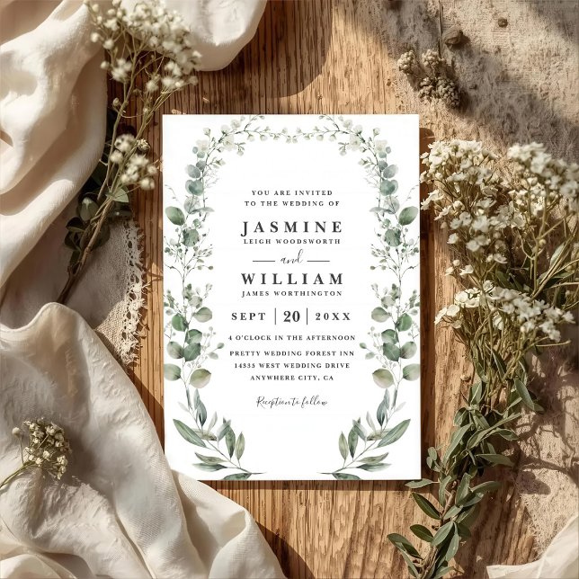 Invitación Boda con código QR moderno eucalipto botánico rúst (Subido por el creador)