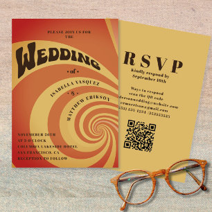 Invitación Boda con Código QR Naranja Quemado Retro Moderno d
