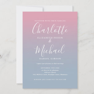 Invitación Boda con código QR ombre rosa y azul polvoriento