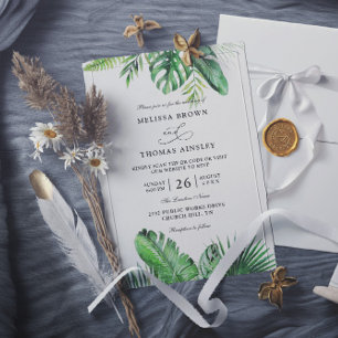 Invitación Boda con código QR presupuesto elegante palma trop