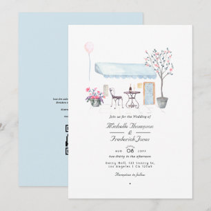 Invitación Boda con código QR RSVP de acuarela París