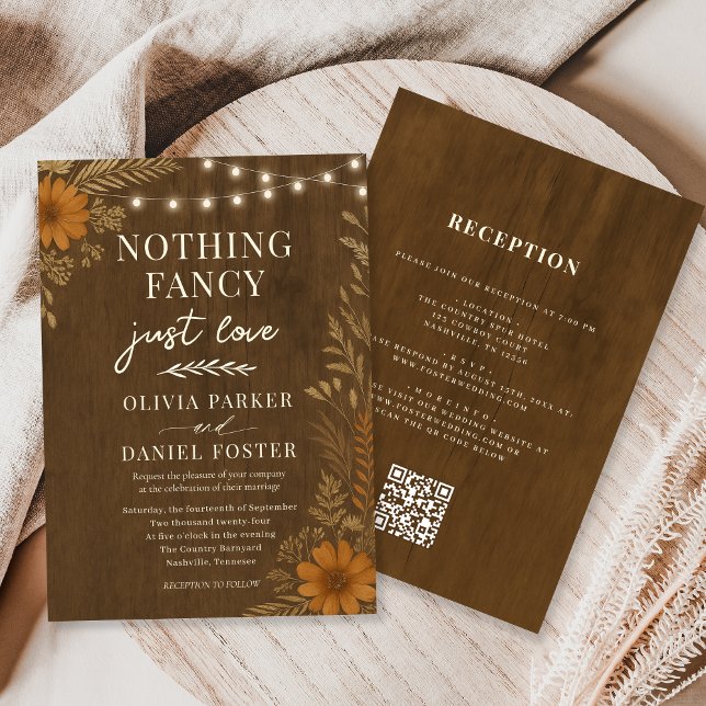 Invitación Boda con código QR rústico 'Nada elegante, solo am (Subido por el creador)