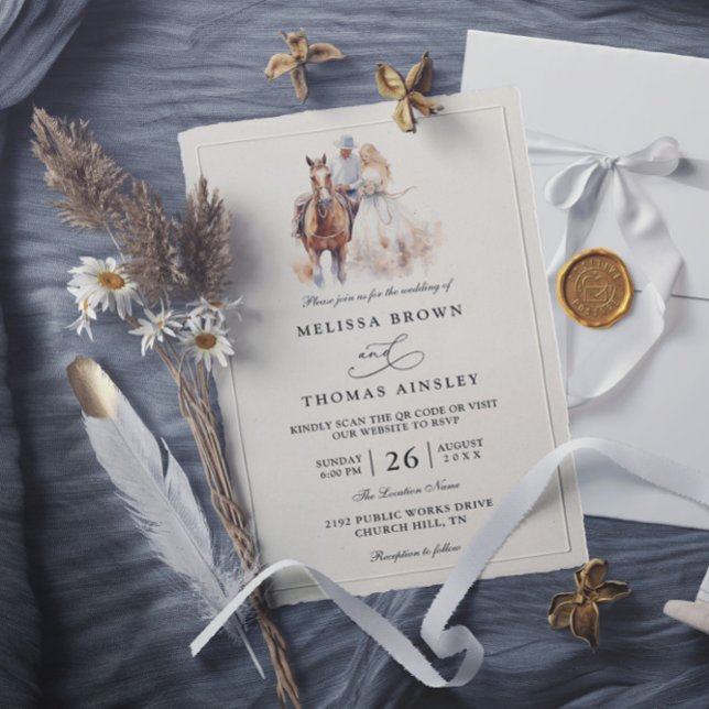 Invitación Boda con Código QR Rústico Occidental Rústico Mode (Subido por el creador)