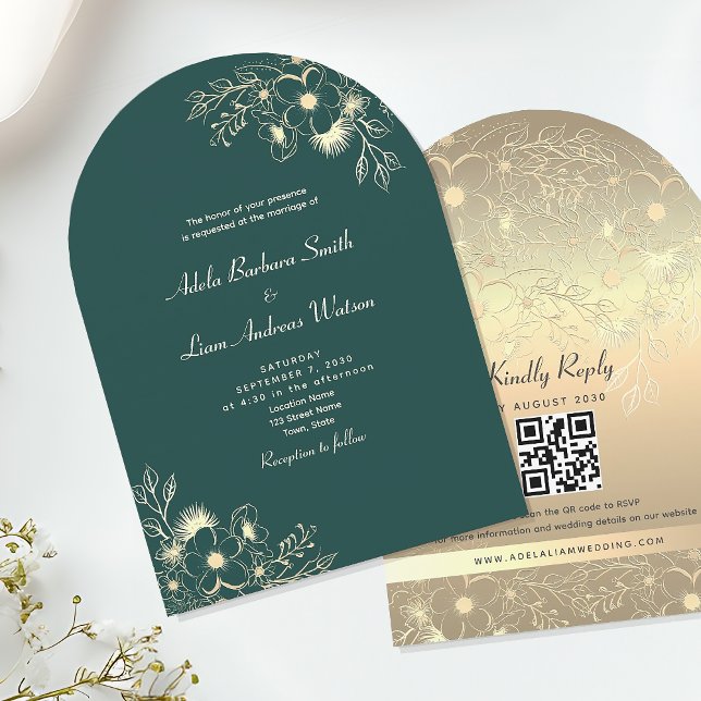 Invitación Boda con Código QR Verde Esmeralda (Subido por el creador)