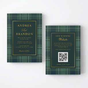 Invitación Boda con código QR vintage de cuadros de tartán ve