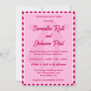 Invitación Boda con código QR y foto Chevron rosa pastel mode