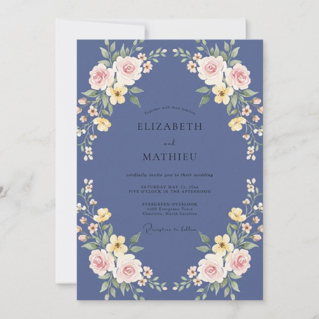 Invitación Boda con Corona Amarilla Periwinkle Caprichosa (Anverso)