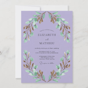 Invitación Boda con Corona de Follaje Lila