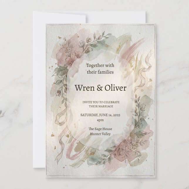 Invitación Boda con Corona de Magnolia Gris (Anverso)