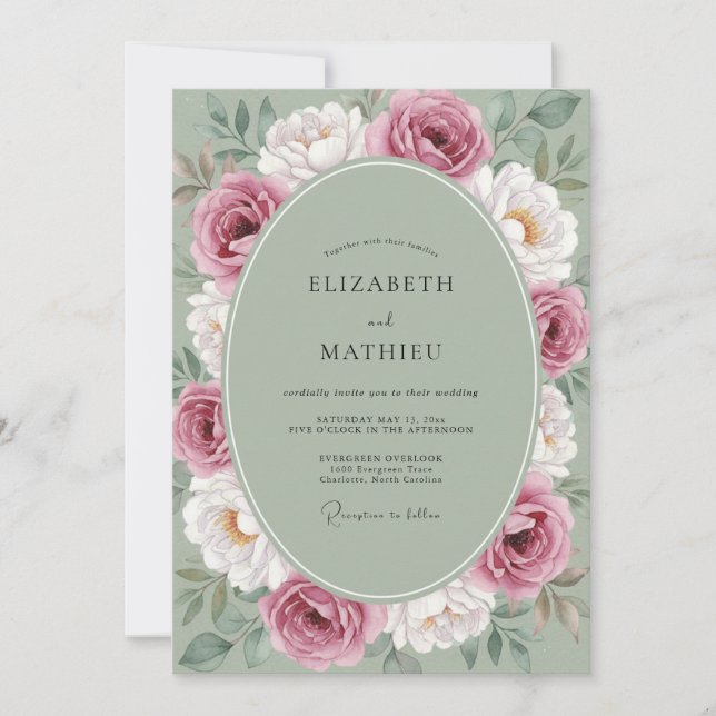 Invitación Boda con Corona de Oliva Malva Suave (Anverso)